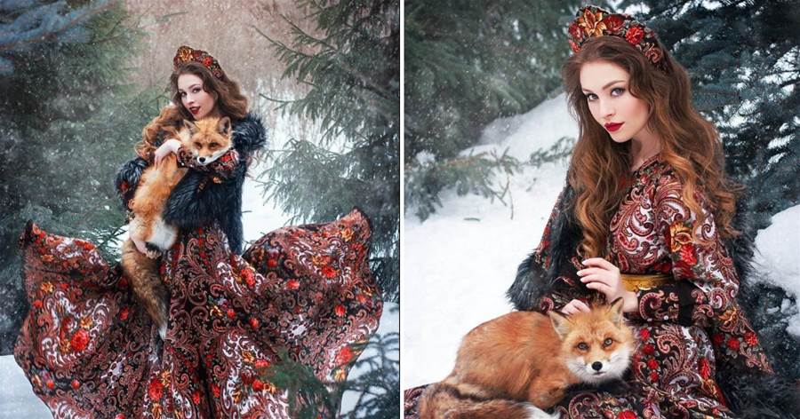 俄羅斯版「神仙姐姐」：豔若桃李，與一隻紅狐相伴